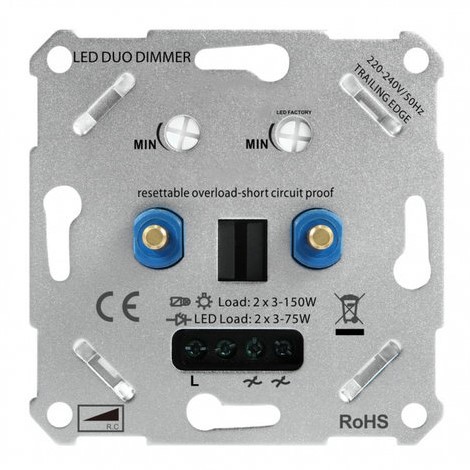 Duo Dimmer 2x3-75W Electronische zekering - lvv-prdm075